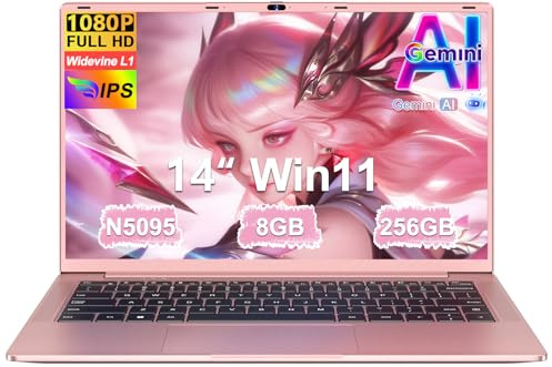 Ordenador Portátil 14 Pulgadas Celeron N5095 Upto 2,9 GHz Portatiles 8GB RAM 256GB SSD TF 1TB LPDDR4 Win11 5G WiFi 1920*1080 FHD mini HDMl Laptop Película Protectora Español - Oro Cuerpo Metálico16