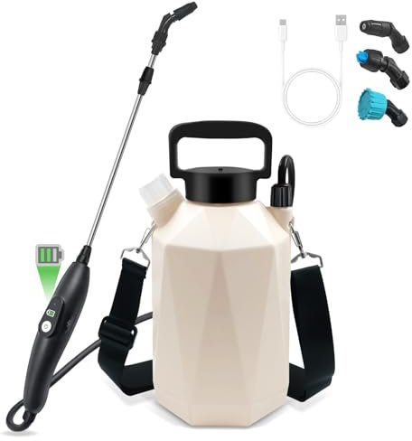 Batteriebetriebener Gartensprüher, 1 Gallone elektrischer Sprüher im Rasen mit USB-wiederaufladbarem Griff, einziehbarer Stab, 3 Nebeldüsen, Hof-Wasserpumpen-Sprüher mit verstellbarem Schultergurt für