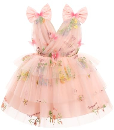 IDOPIP Robe Filles 3D Papillon V Cou Tulle Tutu Le Rainbow Princesse Formel Fête sans Manches en Maille Gâteau Moelleux Demoiselle d'honneur