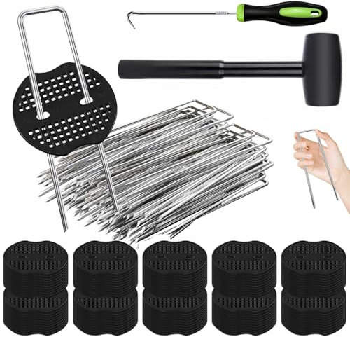HuaMuDM Unkrautvlies Haken,100 Stück+100 Stück Unterlegscheiben,Unkrautvlies Erdanke,Erdanker Anti Rost Verzinkte Bodenanker,erdanker unkrautvlies,Für Gärten,Mulch Kunstrasen,Camping,Reisen erdanker