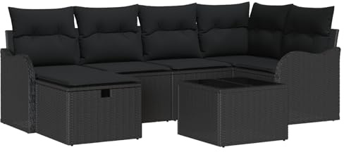 vidaXL Garten-Sofa-Set 7 pcs Schwarz 232,5 x 122,5 x 85 cm Poly Rattan, Garten- und Terrassen-Sofaset, modulares Design, UV-beständige Möbel, Bequeme Sitzgelegenheiten, abnehmbare Kissen
