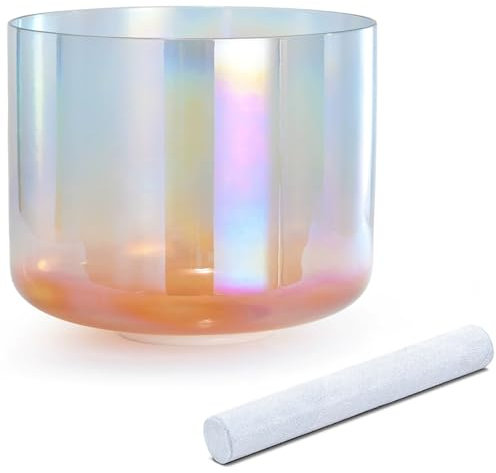 Bol chantant en cristal clair 432 Hz, lumière cosmique, avec maillet en daim et joint torique, bol sonore en quartz for la méditation et la guérison sonore.(E note,7 inch)