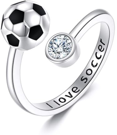 Fußball Ringe S925 Sterling Silber Fußball verstellbarer Ring für Damen Frauen Spieler Fußballsport Schmuck Geschenke für Mama Liebhaber (7)