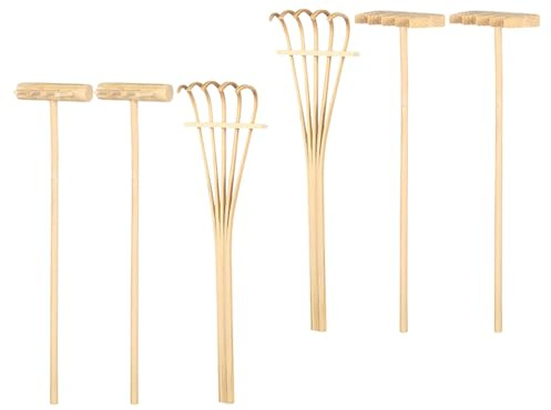 TOBBOMEY 6 pièces Mini Set de Râteaux Bambou pour Bac à Sable Zen Accessoires de Jardin Miniature pour Décoration Méditative et Jeux Créatifs