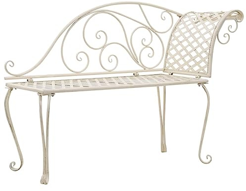 Teenpull Garten Chaiselongue 128 cm, Antikweiß Metall, Ergonomische Outdoor Gartenliege, Wetterfest für Terrasse und Veranda, Elegante Parkbank mit Vintage-Look