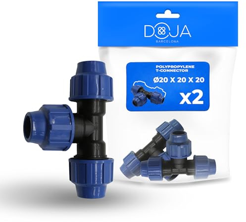 DOJA Barcelona Conector Tuberia PP en T Roscado - Pack 2-20x20x20mm - Racor Compresión PE Pieza en T para Agua y Riego - Unión Polietileno Instalación Rápida, Material Robusto, Conexión Segura
