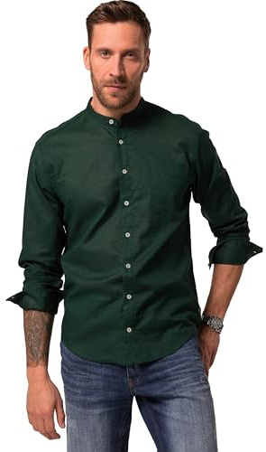 JP 1880 Herren große Größen Übergrößen Menswear L-8XL Hemd, Langarm, Leinenmix, Stehkragen, Modern Fit dunkelgrün 5XL 790394450-5XL