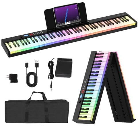 OYAYO Klapppiano mit 88 Tasten und leuchtenden Tasten, FP88CL Full Size Semi-Weighted Keyboard für Anfänger, Tragbares E-Piano mit USB-MIDI, Sustain Pedal, Tragetasche, Schwarz