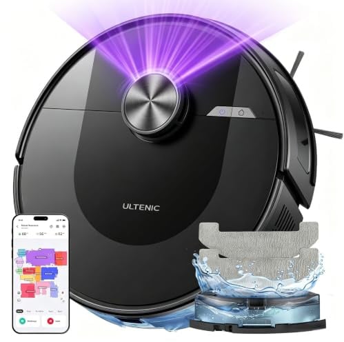 Ultenic Robot Aspirapolvere Lavapavimenti con LiDAR, 8000Pa, 180Min, Rilevamento Tappeti con Auto-Boost, Mappe Multilivello, Design Ultracompatto, Controllo App/Alexa