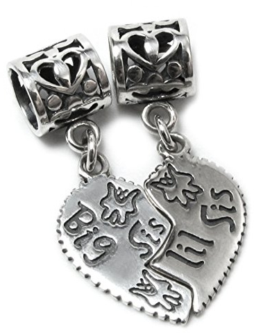 Queenberry Sterling-Silber, Little Big Lil Sis 'Love-Anhänger Herz-Perle für europäische Charm-Armbänder