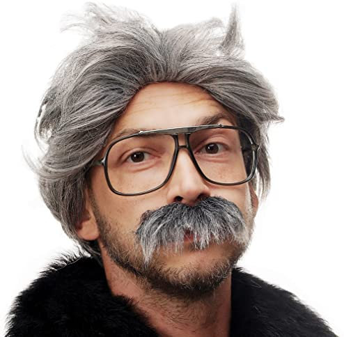 WIG ME UP - 4129-P103-68A Fasching Karneval Halloween Opa Kauz Professor kauziger Alter Großvater Perücke & Bart grau