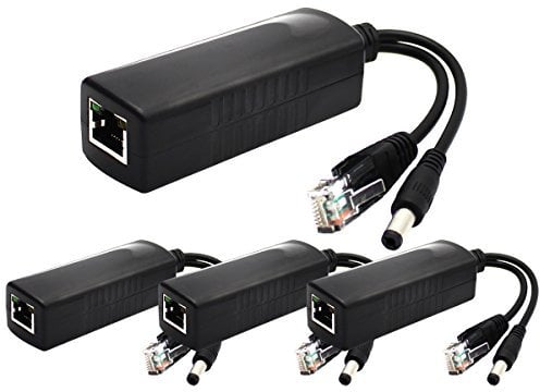 ANVISION 4er-Pack Aktiv-PoE-Splitter-Adapter, 12 V Gleichstrom, IEEE 802.3af, 10/100 Mbit/s, für IP-Kamera, AP, Voip Phone und mehr, AV-PS12