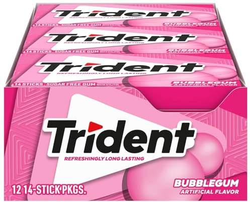 Trident Bubble-Gum Sugar Free Chewing Gum with Xylitol 14 Sticks 39 g | Chewing Gum with Xylitol, Perfect for Long Lasting Fresh Breath at School, Work & Travel