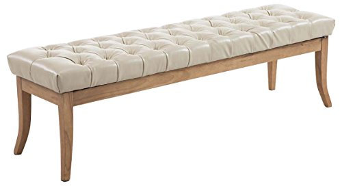 CLP Sitzbank Ramses Mit Polsterung Und Kunstlederbezug I Holzbank Mit 46 cm Sitzhöhe, Farbe:Creme, Größe:150 cm