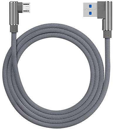 Distinct Cordon de Charge Micro USB de 3m Câble de données tressé avec Un coude à 90 degrés pour Samsung Galaxy S7 S6, LG, Nexus, Nokia, PS4 et Plus (Gris)