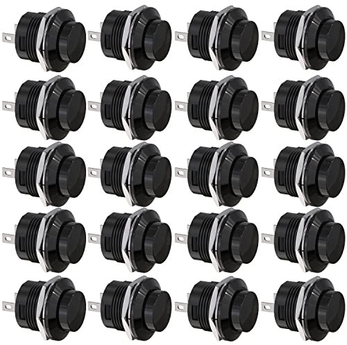 CLDIY SPST Mini-Drucktastenschalter AC250V / 3A AC125V / 6A Ohne Verriegelung Runder Drucktastenschalter Schwarz Kappe 20er-Pack