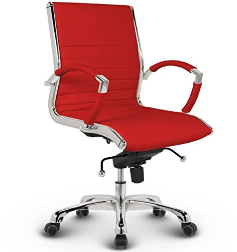 VERSEE Premium Echt-Leder Bürostuhl Montreal in Rot - Ergonomischer Designstuhl für Büro und Home-Office - Belastbar bis 150kg