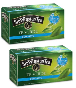 Sir Winston Tea® | Tè Verde Antiossidante Deteinato Senza Solventi Chimici Organici - 2 x 20 Bustine di Tè (70 Gr)