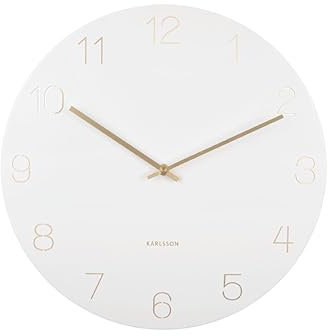 Karlsson [DL] Wall Clock Charm Engraved Numbers White D. 40cm, H. 3,5cm, Excl. 1 AA Battery -