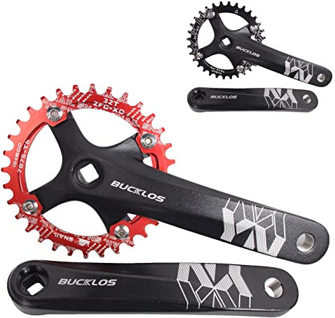 BUCKLOS MTB 170 mm quadratisches Kurbelgarnitur, 104 BCD Mountainbike, schmal, breite Zahn, Kettenblatt 32/34/36/38/40/42T, Single-Speed Rund/Oval Kettenblatt und Kurbel, SRAM, FSA