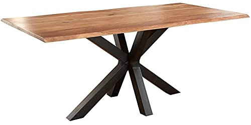 SAM Baumkantentisch 200 x 100 cm Spyro, Akazienholz naturfarben & massiv, Esszimmertisch mit mattschwarzem Spider-Metallgestell, Platte 26 mm