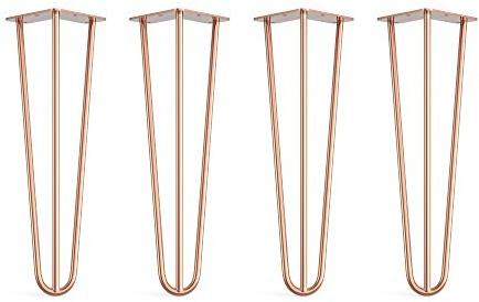 Lot de 4 pieds en épingle à cheveux avec pieds de protection de sol et vis - 40 cm (3 tiges) / 10 mm, cuivre or rose