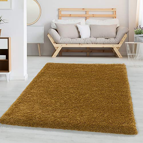 Carpettex Hochflor Teppich 160x230 cm Goldfarbe - Flauschiger Extra Weich und Pflegeleicht - Shaggy Modern Einfarbig Design für Wohnzimmer, Schlafzimmer, Esszimmer und Läufer