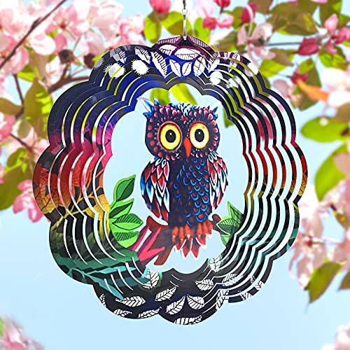 Wind Spinner Metal Grandes Jardín Campanas de Viento para Colgar al Aire Libre con 2 Clavos de Pared, Esculturas de Viento de Búho de Acero Inoxidable (30 * 30 cm)