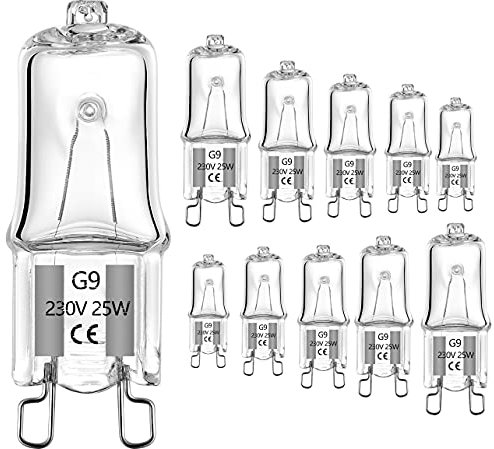 AHEVO 25W G9 Halogen Light Bulb Warm White 2700K,230V,Pack of 10