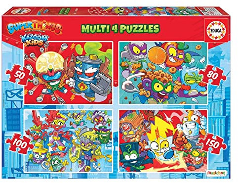 Educa Superthings Set mit 4 progressiven Puzzles für Kinder von 50 bis 150 Teilen. Ab 5 Jahren. 19206