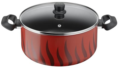 Tefal Tempo Flame 30cm Stewpot with Lid, 3L, Red, Non-Stick, Aluminium, 2.37kg, True