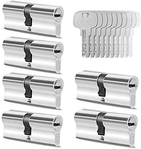 GERCAR 6x Schließzylinder gleichschließend 6 Profilzylinder 35/35 inkl. 30 Schlüssel - 70 mm - Doppelzylinder Türschloss Zylinderschloss gleichschliessendes 6er Set - Länge: 70mm, A:35 B:35