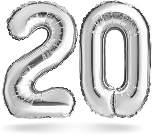 Zahlenballon, Silber, 40 cm, Geburtstagsdeko, Kindergeburtsag Deko, Jubiläum, Geschenk Folienballon für Luft oder Helium als Geburtstag, Hochzeit Abschluss Party Dekoration Überraschung (Zahlenset 20)