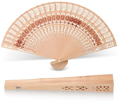 Queekay Holz Handfächer Geschnitzt Holz Faltfächer Sommer Hochzeitsfächer Dekoration mit Hohle Chinesischer Vintage Handfächer Wanddeko Hochzeit Geschenk für Damen Braut Party DIY(Sonnenblume)