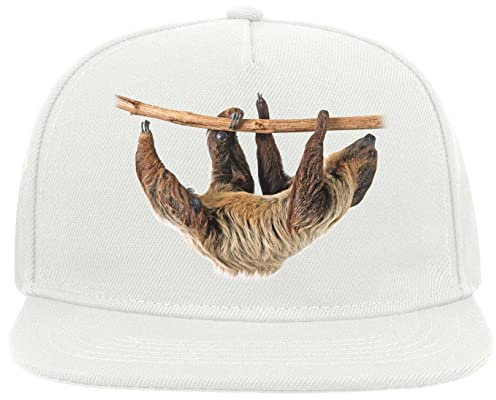 Cute Sloth Climbing A Branch 5 Panel Snapback Flat Visor Cap Hat Baseballmütze Weiß