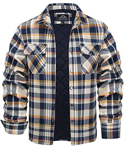 KEFITEVD Hommes Veste Carreaux Bûcheron Doublée Polaire Thermique Blouson Carreaux Décontractée Chemise Bûcheron,Jaune,L