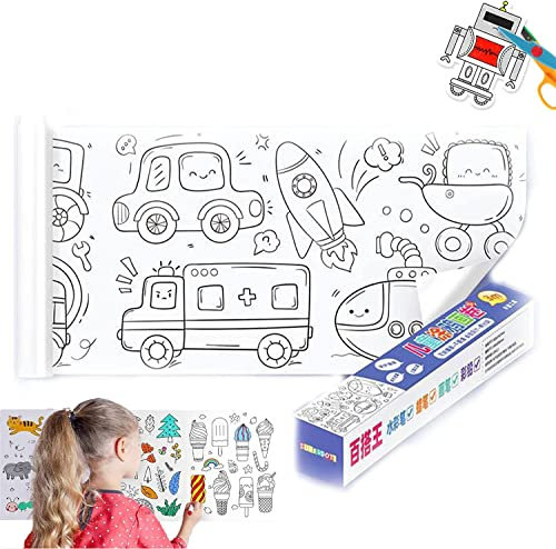 MUGUOY Children's Drawing Roll, Coloring Paper Roll for Kids, DIY Painting Drawing Paper Color Filling Paper,3m Giant Coloring Stickable Wallpaper Poster,Educational Toys Gift for Kids. (Vehicles)