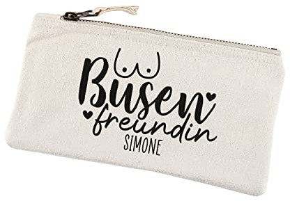 Lustapotheke® Busenfreundin Kosmetiktasche mit Aufdruck des Namens/Freundinnengeschenk 20,5 cm x 12 cm (B/H), Natur