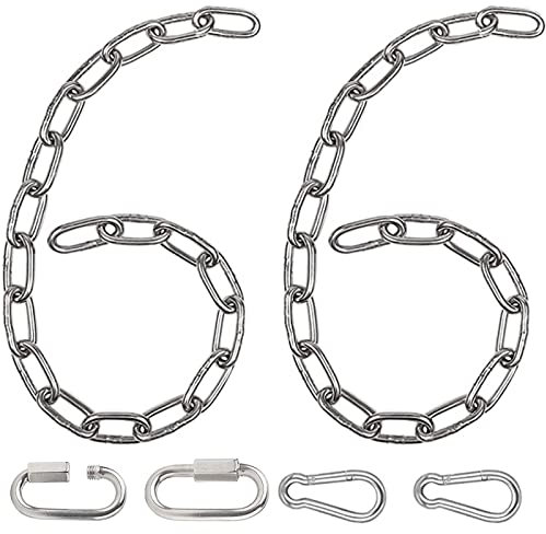 OWOAOOwl 2 stücke Edelstahl Ketten,Hängesessel Kette,Gliederkette mit Karabiner Edelstahl, Stahlkette 60CM, Ø4mm Rundstahlkette,Metallkette, Edelstahlkette für Hängesessel, Hängematten-Sets Boxsäcke