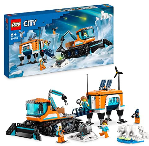 LEGO City Ruspa e Laboratorio Mobile Artico, Giochi per Bambini e Bambine dai 6 Anni in su a Tema Scientifico con Camion Giocattolo con Rimorchio più 3 Figure di Orso Polare 60378