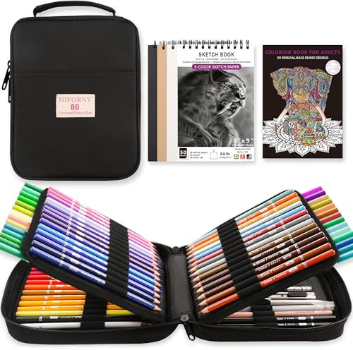 HIFORNY 80 Buntstifte-Set für Erwachsene zum Ausmalen - 72 Farben Buntstifte mit Extras, Künstler Soft Core, Zeichenstifte Kunsthandwerkbedarf für Erwachsene Anfänger Kinder