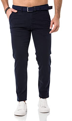 Redbridge Herren Chino-Hose mit Gürtel Bequeme Freizeit- und Businesshose Navy Blau W40 L34