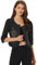 Allegra K Women's Short Denim Jacket Collarless 3/4 Sleeve Jean Jackets Black M