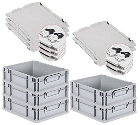 PROREGAL SuperSparSet 5x Eurobox NextGen Grip mit Scharnierdeckel und schwarzen Schiebeschnappverschlüssen, HxBxT 12x30x40cm, 11 L, Grau, Griffe geschlossen, Eurobehälter, Transportbox