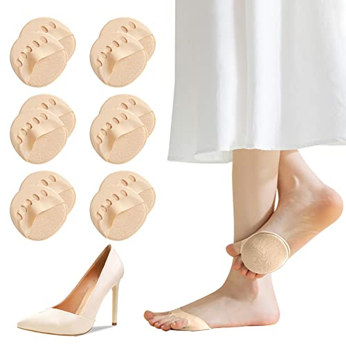 Caudblor 6 Paar Füßlinge Zehensocken damen Toe Socks Invisible Baumwolle Zehenkappe Vorfußpolster Schwarz Beige High Heel Kissen Schuheinlagen 36-39 39-42