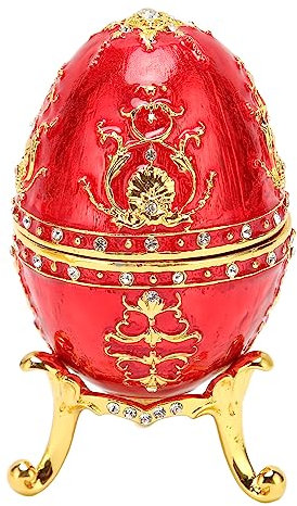 HEITIGN Vintage Fabergé-Ei-Schmuckkästchen Gold oder Rot Imperial Fabergé-Ei-Schmuckkästchen Reichhaltige Emaille- und Funkelnde Strass-Schmuckschatulle Zur Aufbewahrung Luxuriöser (Rot)