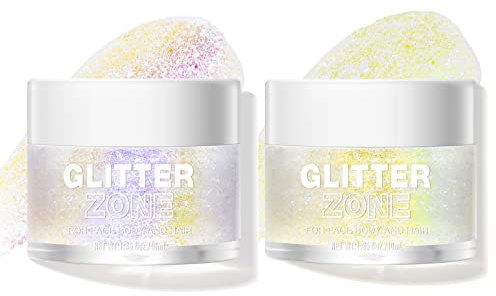 LANGMANNI Holografischer Körper Glitter Gel/Lidschatten Kosmetik-Grade für Körper,Gesicht,Haar und Lippe.Farbveränderndes Glitter Gel unter Licht. -1.35 oz (3# Neon Violet+4# Sapphire Blue)