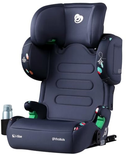 globalkids Kindersitz 15-36kg, Kinderautositz mit Isofix, i-Size R129 Kindersitzerhöhung,ca. 3,5 bis 12 Jahre (100 bis 150 cm),Armlehnen und Kopfstütze höhenverstellbar, leicht, mit Getränkehalter