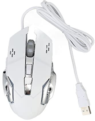Souris de Jeu RVB, Souris de Jeu Filaire PC avec Rétroéclairage RVB 4 DPI Réglables jusqu'à 3600 Souris D'ordinateur Optique USB Ergonomique avec 6 Boutons (Souris Audible Blanche)