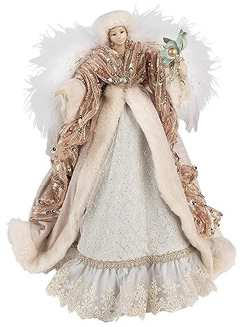 Clayre & Eef Weihnachtsdekoration Engel 40 cm Beige Rosa Kunststoff Weihnachtsbaumschmuck